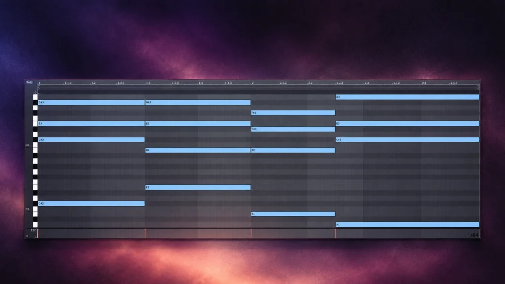 EDM chord progression piano roll