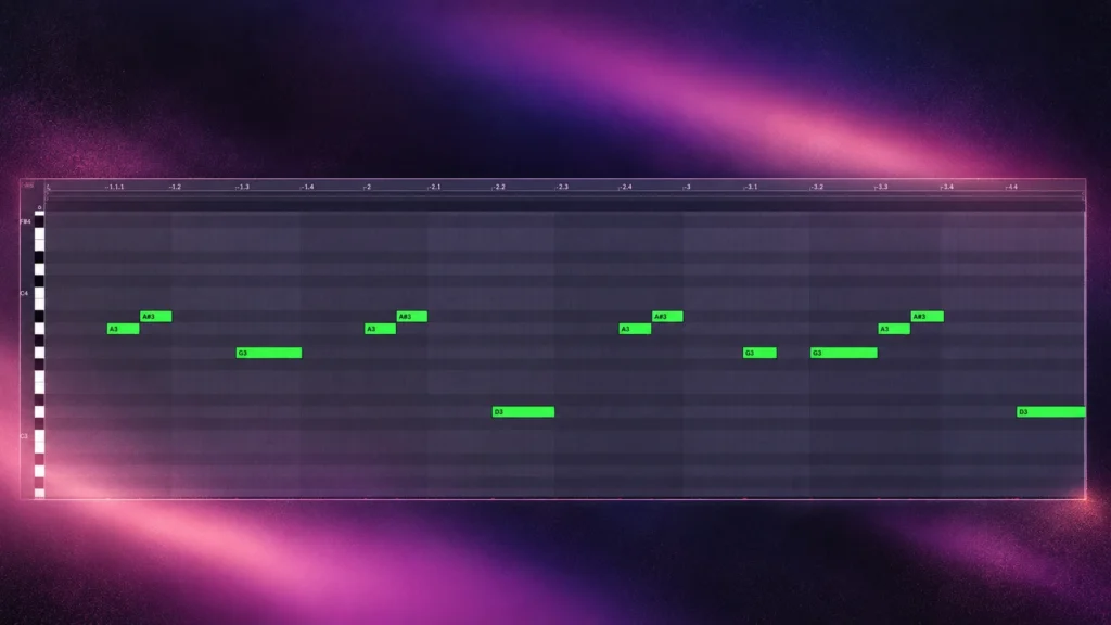 Melody notes in the article's piano roll