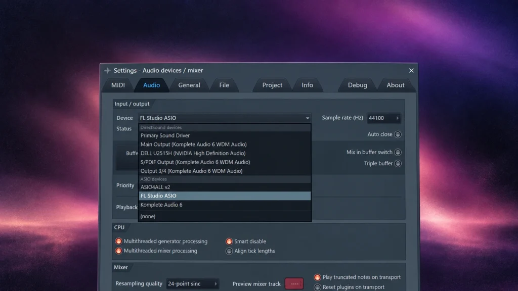 FL Studio audio driver settings