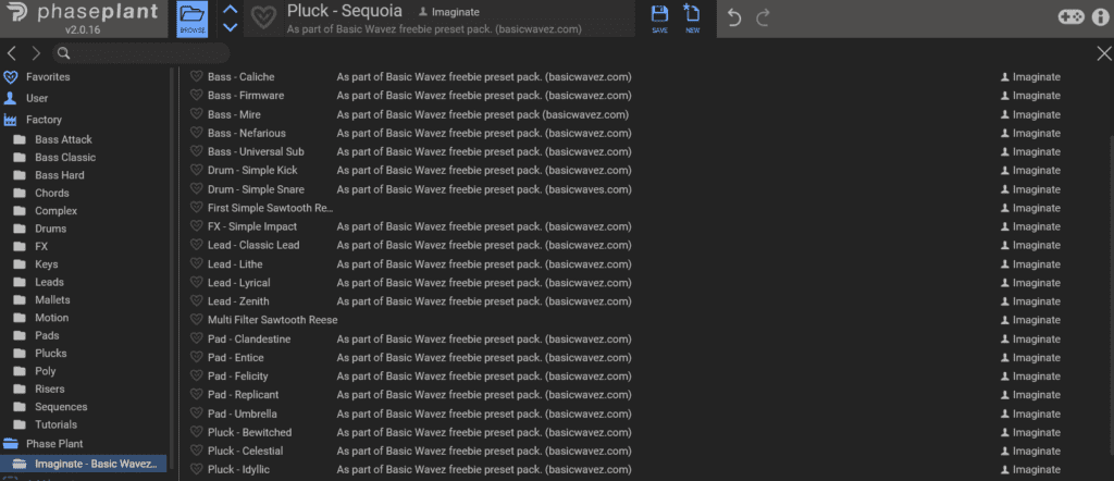 screenshot of all the presets in the phase plant browser